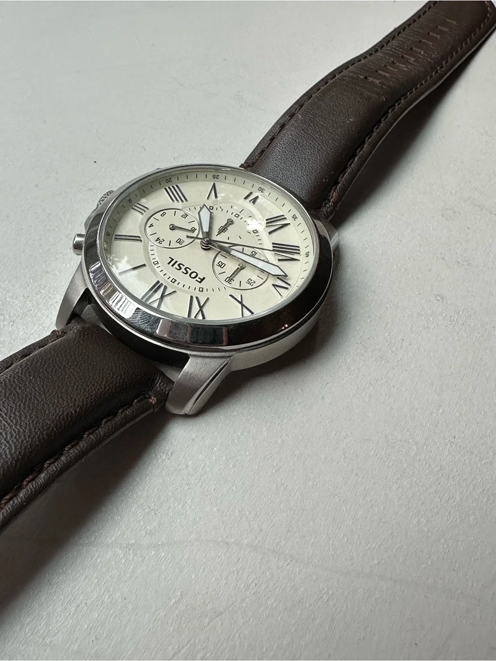 Fossil Men's Brown Leather Strap Watch - Grant 44mm